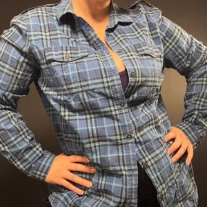 Burberry Brit Womens Blue Plaid Button Shirt XL Preppy Old Money‎ Quiet Luxury